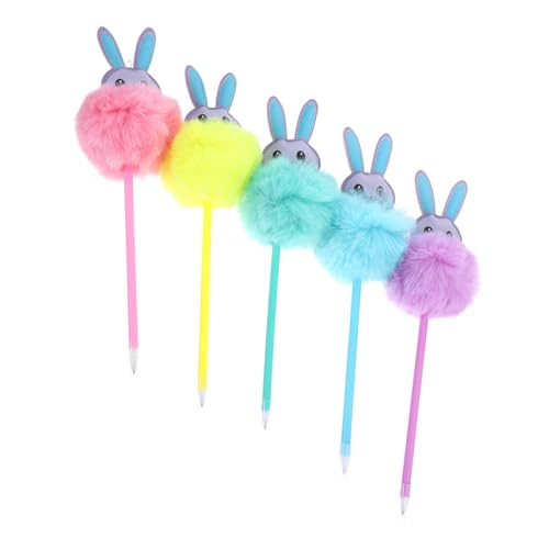 Veemoon 5 Stück Kaninchen Kugelschreiber Pelzhasenstift Kaninchenställe Plüsch-Kugelschreiber flauschige Stifte Pom-Pom-Stift süße Kaninchenstifte Lustige süße Stifte Hasenstifte Aber pp von Veemoon