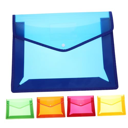 Veemoon 5 Stück Kunststoff Dokumentenmappe Transparent mit Druckknopf Wasserfest und Reißfest Großes Fassungsvermögen Praktische Sammelmappe für Büro Schule und Reise Farbig Sortiert von Veemoon