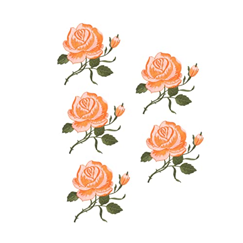 Veemoon 5 Stück T-shirt-aufnäher Kleidung Rosenstickerei Reparaturflicken Für Jeans Flicken Nähen Gestickte Abzeichenapplikationen Flicken Aufnähen Ausbessern Von Flicken Orange Stickgarn von Veemoon