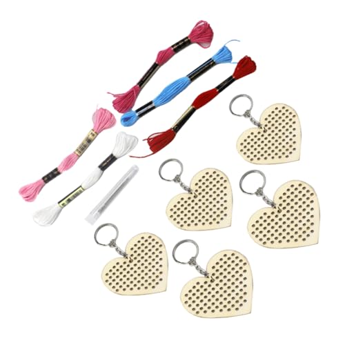 Veemoon 5 Stück Teiliges Herzförmiges Kreuzstich Set aus Holz mit Baumwollfaden und Stumpfer Nadel Diy Bastelset für Lesezeichen Weihnachtsdeko und Kreative Handarbeiten von Veemoon