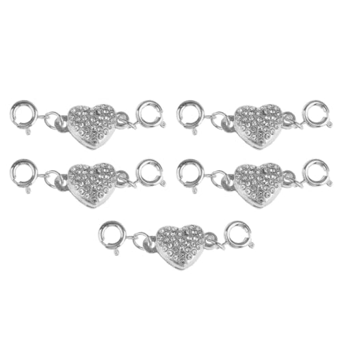 Veemoon 5 Stück Teiliges Herzförmiges Magnetverschluss Set für DIY und Armbänder Hochwertige Verbindungselemente Langlebigem Material für Schmuckkreationen Silber von Veemoon