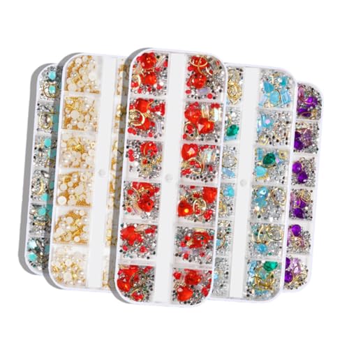 Veemoon 5 Stück Teiliges Nageldekor mit Perlen Strasssteinen und Nieten Kreative Nailart Schmuck für DIY Maniküre Langlebige Nail Beauty Accessoires für Natürliche und Künstliche Nägel von Veemoon