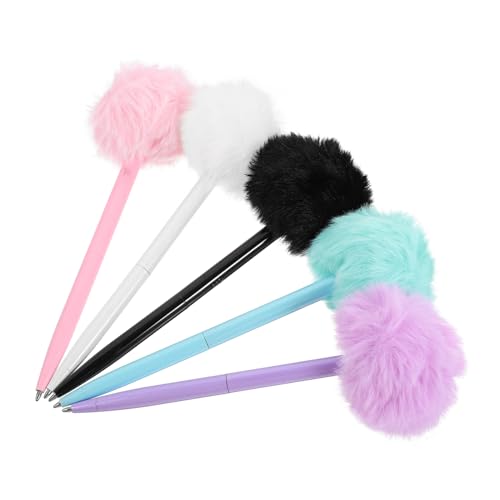 Veemoon 5 Stück Teiliges Plüsch Kugelschreiber mit Flauschigem Ball für Lehrer und Schüler Kawaii Design für Schulbedarf und Kreative Schreibprojekte Hellblau und von Veemoon