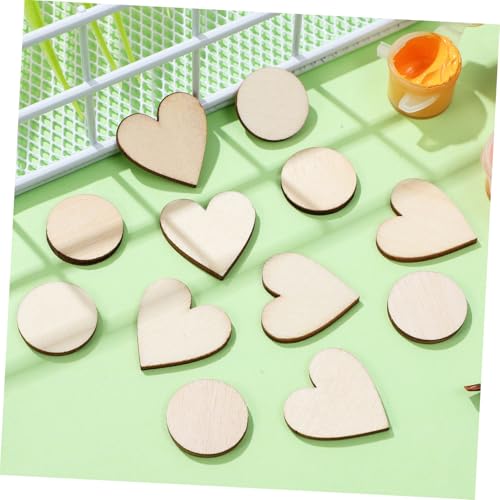 Veemoon 50 Stck DIY Holzscheiben mit Runden und Herzförmigen Flachen Holzstücken für Basteln Gravur Malerei Dekoration Kreative Handwerksprojekte von Veemoon