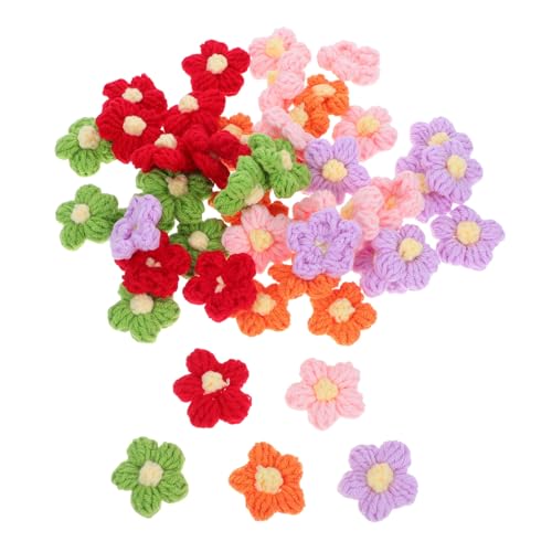 Veemoon 50 Stück Garn häkeln Verzierungen zum Aufnähen von Aufnähern Häkelblumen für handwerkliche Verzierungen gestrickte kleine Beutelblume Handnähende Häkelblume Krocketblumen von Veemoon