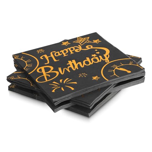 Veemoon 50 Stück Geburtstagsserviette Alles Zum Geburtstag Papierserviette Bunt Dekoration Alles Zum Geburtstag-dinner-servietten Party-papierservietten Glücklich Rosa Schwarz von Veemoon