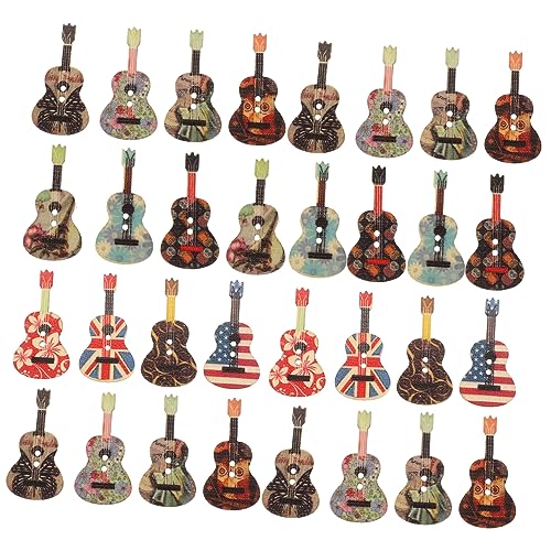 Veemoon 50 Stück Gitarrenförmige Holzknöpfe Bunte DIY Knöpfe für Kleidung Jacken Rucksäcke Natürliche Holzdekoration zum Basteln und Nähen Wiederverwendbar Zufällige Farbe Zufällige Farbe von Veemoon