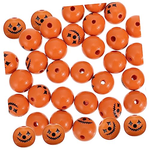 Veemoon 50 Stück Halloween Holzperlen Runde Holzperlen mit Gesichtsdesign für Bastelarbeiten und Dekoration für DIY Schmuck und von Veemoon