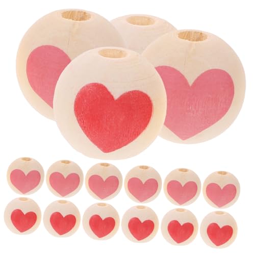 Veemoon 50 Stück Holzperlen mit Herzmuster Bunte Bastelperlen für DIY Schmuckherstellung Rote und Rosa Perlen für Makramee Armbänder Halsketten Vielseitig Einsetzbar für Valentinstag und von Veemoon