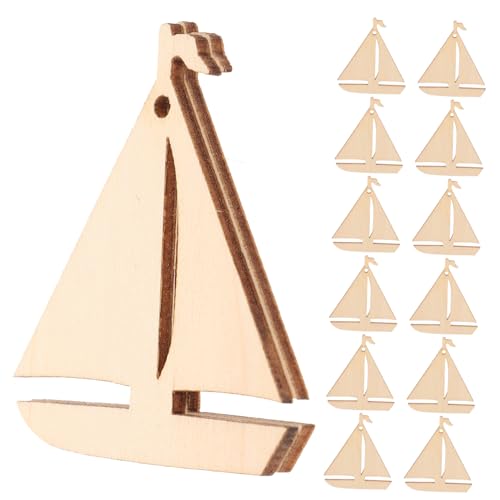 Veemoon 50 Stück Party-DIY-Zubehör Partydekorationen für Segelboote Segelboot ausgeschnitten malen Ausschnitte Schild Holzausschnitt Segelbootanhänger aus Holz Beige von Veemoon