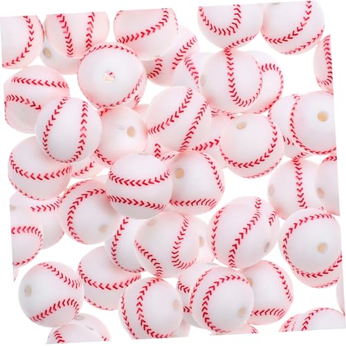 Veemoon 50 Stück Teiliges Silikon Perlen Weiß Baseball DIY Schmuckperlen für Armbänder Halsketten Schlüsselanhänger Handwerk Zubehör von Veemoon