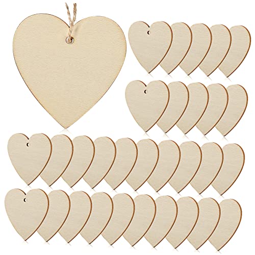 Veemoon 50Stücke Holzherzen Unlackierte Holzscheiben DIY Bastelmaterial mit Seilen für Projekte Bemalbar Hochzeiten und Heimdekorationen von Veemoon