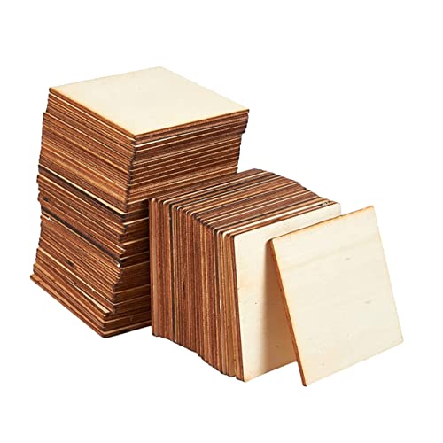 Veemoon 50Stücke Unvollendete Quadratische Holzscheiben DIY Holzausschnitte Naturholz Blanko für Bastelarbeiten Malerei Untersetzer und Dekoration von Veemoon