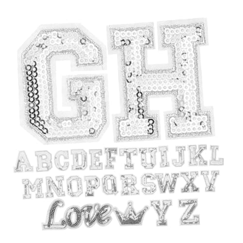 Veemoon 56 Stück Aufnäher Mit Buchstabenstickerei Buchstabenpatches Aufnähen Braut Bügelbild Alphabet-aufnäher Für Hüte Mit Einem Handtuch Bestickter Buchstabenaufnäher Pailletten Silver von Veemoon