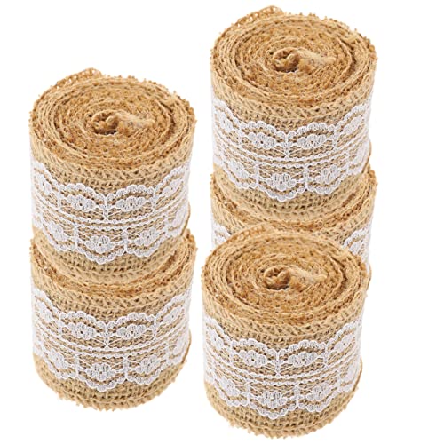 Veemoon 5Rollen Jute Spitzenband mit Schleifen für DIY Bastelarbeiten für Hochzeiten und Kreative Projekte für Dekoration und Bastelbedarf von Veemoon