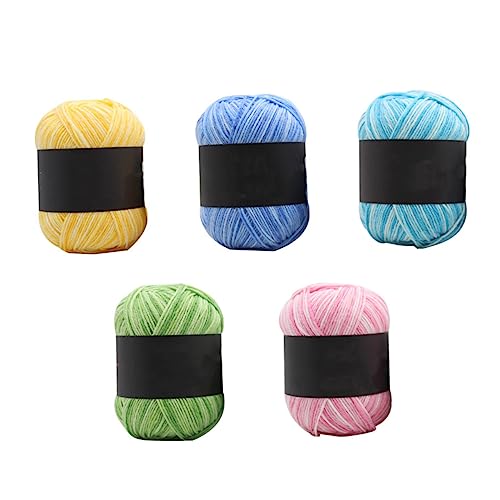 Veemoon 5Rollen Multicolor Gradient Baumwollgarn für Stricken Häkeln Dreilagiges Weiches Garn Pink Gelb Grün Wasserblau Himmelblau DIY Projekte Babydecken von Veemoon