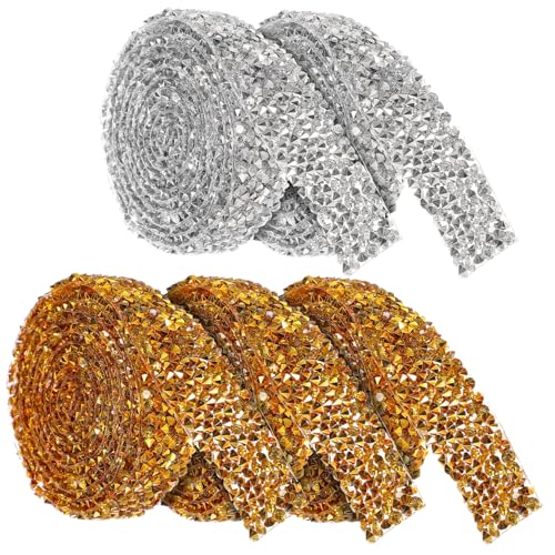 Veemoon 5Rollen Selbstklebendes Strassband und Glitzerband für DIY Handwerksdekoration Hochzeitsaufkleber Glänzende Blingbänder für Projekte von Veemoon