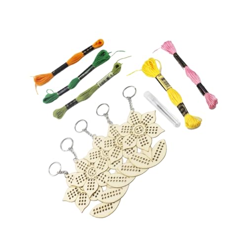 Veemoon 5Stücke Holz Schlüsselring Kreuzstich Set Mit Sonnenblumenform DIY Handwerk Kreuzstich Kit Zur Individuellen Gestaltung Und Dekoration Zufällige Fadenfarben von Veemoon