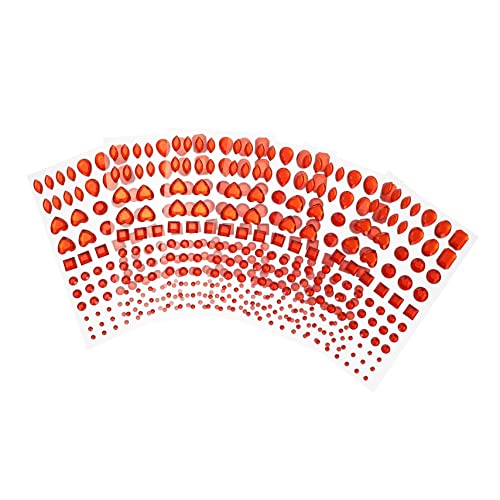 Veemoon 6 Blätter Acryl Kristall Strass Aufkleber Selbstklebend Hochglänzend DIY Schmucksteine für Handy Nail Art Haaraccessoires Basteln und Dekoration in Rot von Veemoon