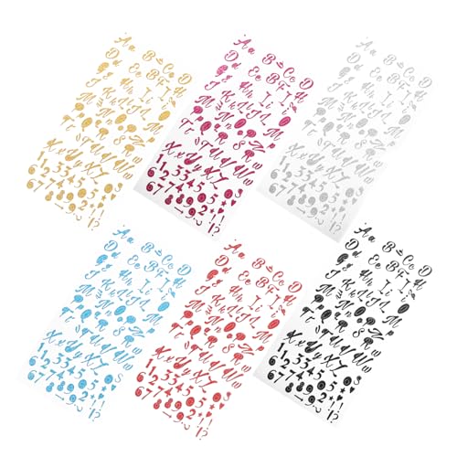 Veemoon 6 Blätter Selbstklebende Glitzer Buchstaben Zahlen Aufkleber Bögen DIY Sticker für Fenster Kunststoff Metall Robust Vielseitig für Scrapbooking Dekoration von Veemoon