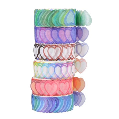Veemoon 6 Rollen Herzform Washi Tape Klebeband für DIY Scrapbooking und Handbuch pro Buntes Papierklebeband zur Dekoration von Notizbüchern Kalendern Geschenkverpackungen von Veemoon