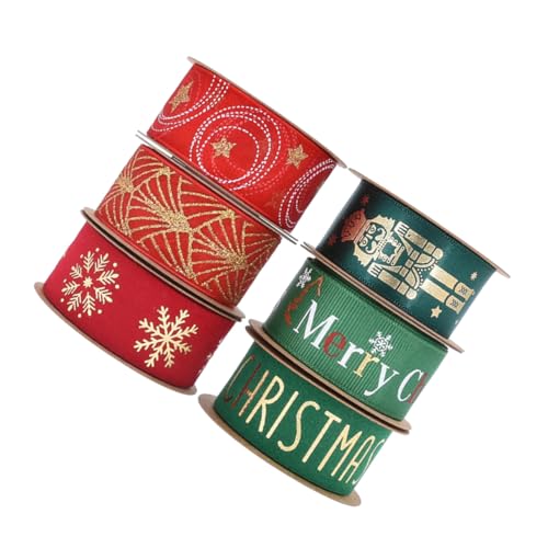 Veemoon 6 Rollen Weihnachtsband Set Dekoration Festliches Band Wickelband Feiertags Bastelband Blumen Verpackungsband Drahtband Für Kränze DIY Bänder Bastelbedarf Band Aus von Veemoon