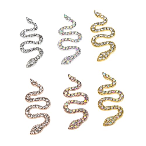 Veemoon 6 Stück Teiliges Nagel charms Schlangen design mit Strasssteinen in Silber Gold Roségold für Nagelkunst Zubehör DIY Nageldekorationen Nailart Gel Nail Rhinestones von Veemoon