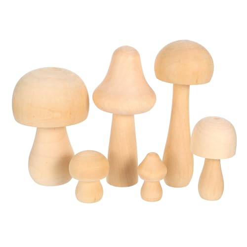 Veemoon 6 Stück Teiliges Set Naturbelassene Holzpilze Unbemalt zum Bemalen DIY Basteln Kleine Holzfiguren für Wohnraumdekoration Geburtstag Valentinstag Party Feengarten von Veemoon