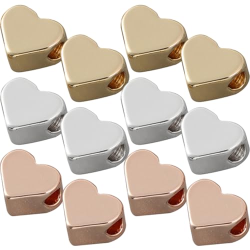 Veemoon 60 Stück Herzperlen Metall Spacer Beads für DIY Schmuck Silberne Goldene und Roségoldene Perlen für Armbänder und Ohrringe von Veemoon
