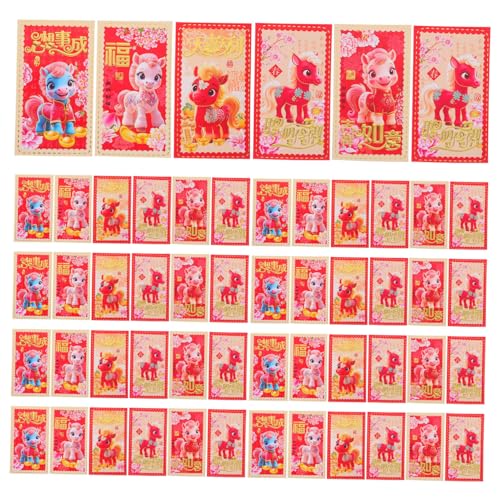 Veemoon 60 Stück Jahr Des Pferdes Rote Umschläge Chinesische Neujahrs Geschenktüten Cartoon Stil Glücksgeldumschläge für Frühlingsfest und Festliche Anlässe von Veemoon