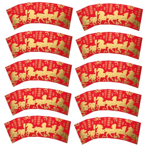 Veemoon 60 Stück Jahr des Pferdroten Pakets roter umschlag chinesisch 2026 Frühlingsfestumschläge chinesische rote umschlagneuheit Frühlingsfest rote Pakete 2026 Jahre Geldumschläge Papier von Veemoon