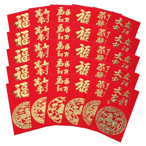Veemoon 60 Stück Rote Umschläge mit Pferdemotiv Traditionelle Chinesische Geldumschläge für Frühlingsfest Vielseitig für Geburtstage Hochzeiten Festliche Geschenkumschläge von Veemoon
