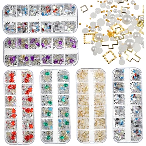 Veemoon 6Er-Box Boxen Fächer Maniküre Strasssteine mit Perlen und Glassteinen DIY Nageldesign Zubehör für Natürliche und Künstliche Nägel Vielseitig für Nail Art und Dekoration Veemoon 6Er-Box Boxen Fächer Maniküre Strasssteine mit Perlen und Glassteinen DIY Nageldesign Zubehör für Natürliche und Künstliche Nägel Vielseitig für Nail Art und Dekoration von Veemoon