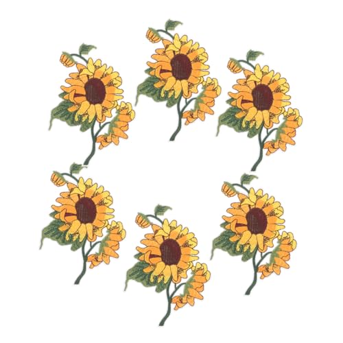 Veemoon 6Stücke Blumen Aufnäher zum Aufbügeln Bügelflicken für Kleidung Sonnenblume Patches für Jeans Taschen DIY Basteln Bestickte Applikationen von Veemoon