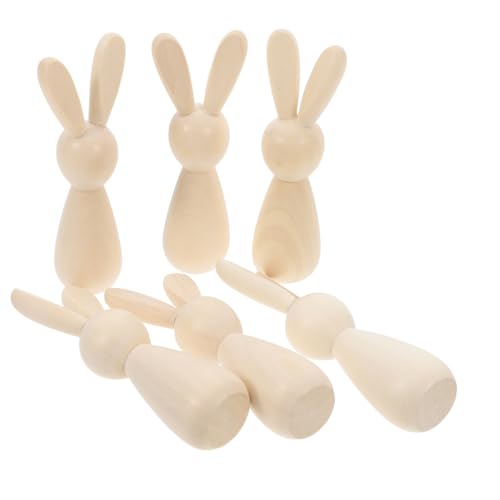 Veemoon 6Stücke DIY Holz Hasenpuppen Unbemalt Natürliche Holzfiguren für Kreative Bastelprojekte für Raumdekoration und Handgefertigte von Veemoon
