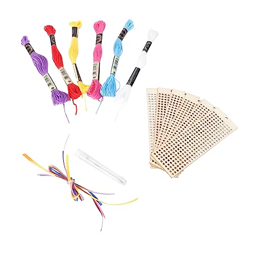Veemoon 6Stücke Teiliges Holz Kreuzstich Set Rechteckige Lesezeichen mit DIY Handwerk Baumwollgarn Hängendes Seil Perfektes für Bastler von Veemoon