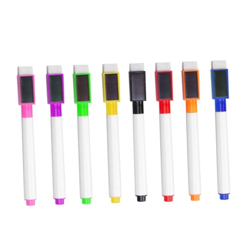 Veemoon 8 Stück Magnetische Whiteboard Marker Abwischbar Bunte Filzstifte mit Eingebautem Radierer für Schule Büro und Farben Schwarz Grün Rot Gelb Orange von Veemoon