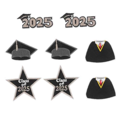 Veemoon 8pcs Dekorative Abschlussbekleidungsflecken Sternkleid Kappengeformte Gestickte Bügeln-applikationen Diy-patches Für Die Klasse Von 2025 Abschlussuniformen von Veemoon