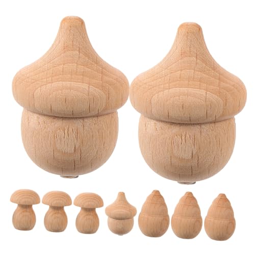 Veemoon 9 Stück Teiliges DIY Holzdekor mit Pilzen Eicheln und Bambussprossen Unbemalte Holzfiguren für Bastelprojekte Sichere Materialien für Malerei und Kreative Handarbeiten von Veemoon