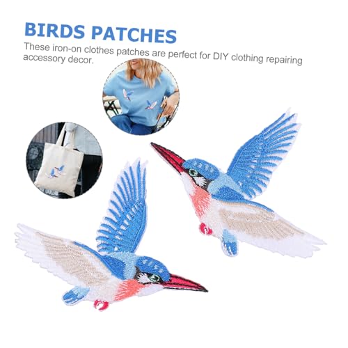 Veemoon Aufbügelbare Vogel Stickerei Patches für Kleidung DIY Applikationen zum Reparieren und Verzieren Shirts Jeans Taschen Symmetrische Fliegende Eisvögel mit Hitze kleber von Veemoon