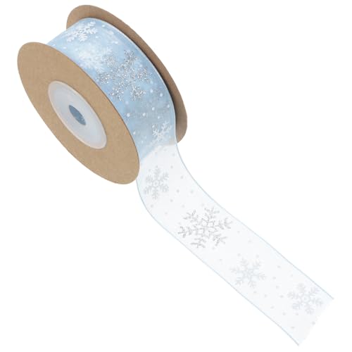 Veemoon Blaues Chiffonband mit Silbernen Schneeflocken Weiches Dekoratives Geschenkband für Weihnachtsgeschenke DIY Bastelprojekte und Festliche Dekorationen von Veemoon