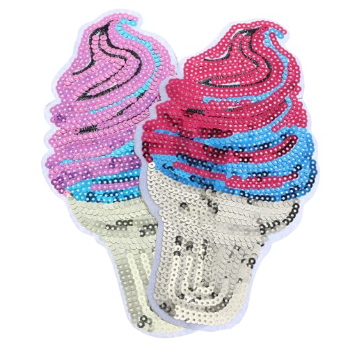 Veemoon Eiscreme Pailletten Aufnäher 2 Stück – Süße Eistüten Patches Zum Aufbügeln Für Kleidung - Rucksack - Schuhe Jacke Und Jeans – Glitzernde Applikationen Für Kreative DIY Projekte von Veemoon