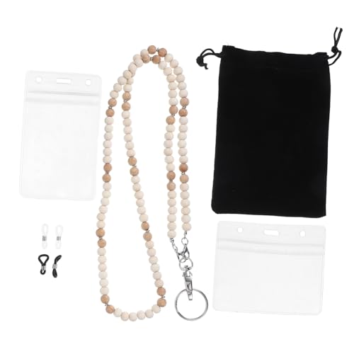 Veemoon Holzperlen Schlüsselband für Ausweise Set Boho Lanyard Halter Stilvolle Kette Umhängen für Lehrer Farbenfrohes Multifunktionales Bead Lanyard mit Kartenhaltern und Kappen von Veemoon