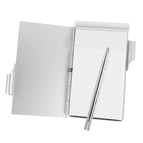 Veemoon Mini Notizbuch mit Stift aus Aluminiumlegierung Abreißbares Notizheft Tragbarer Notizblock Halter für Büro Schule und Zuhause und Praktisch Silber von Veemoon