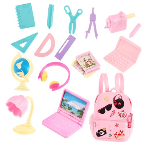Veemoon Miniatur Puppenhaus Schulzubehör Teilig PVC Miniatur Rucksack Schreibtischlampen Lineal Bunte Puppenzubehör für Mädchen DIY Dekoration Zufällige Farbe von Veemoon