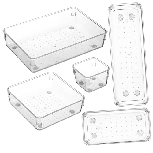 Veemoon Organizer Set Teilig mit Antirutschpads Vielseitige Aufbewahrungsboxen für Küche Büro Bad Stabile Sortierboxen Verschiedenen Transparent und Langlebig von Veemoon