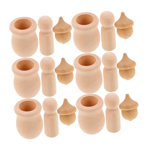 Veemoon Puppendekoration Heimdekoration Holzhandwerk Ornamente Unbemalte Puppenkörper Blanko Puppen Zum Bemalen Blanko Familienfiguren Holzfiguren Weihnachts Holzornamente Beige von Veemoon