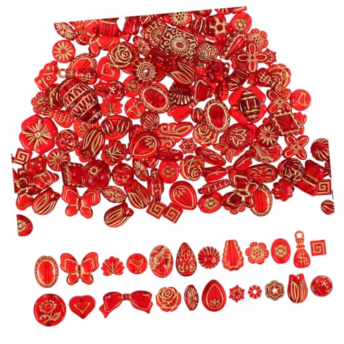 Veemoon Rote Transparente Schmuckperlen mit Goldener Blütenverzierung Vielseitige Bohemia Spacer Perlen in Herz Schmetterling Blumenformen für DIY Halskette Armband Ohrring Herstellung von Veemoon