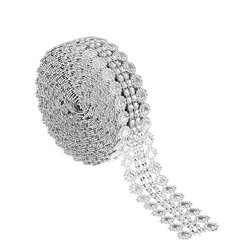 Veemoon Silbernes Herz Strass Mesh Band Funkelndes DIY Dekorationsband Umweltfreundliches Kunststoff Mesh mit Hohlraum für Hochzeit Kleidung Schuhe und Bastelarbeiten von Veemoon