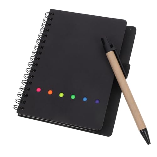 Veemoon Spiral Notizbuch mit Stifthalter und Haftnotizen Schwarz für Büro Schule und Schnelle Notizen Farbige Index Tabs zur Optimalen Organisation von Veemoon